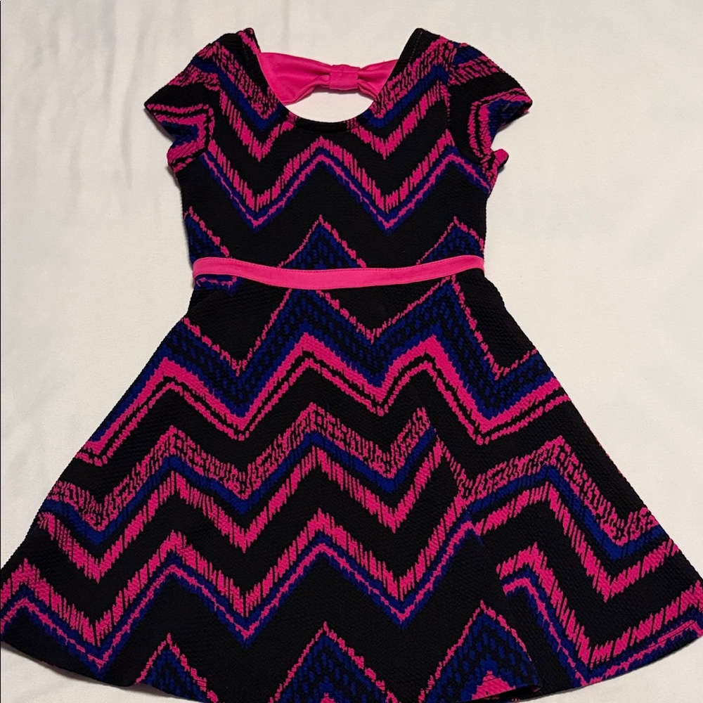 Lilt Chevron Kids Dress in Black and Pink